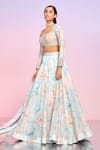 Buy_LASHKARAA_Blue Tabby Silk Print Floral Square Neck Vintage Bloom Lehenga Set _at_Aza_Fashions