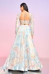 LASHKARAA_Blue Tabby Silk Print Floral Square Neck Vintage Bloom Lehenga Set _Online_at_Aza_Fashions