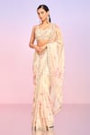 Buy_LASHKARAA_Yellow Saree Tabby Silk Printed Floret Pre-draped With Embroidered Blouse_at_Aza_Fashions
