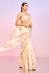 Buy_LASHKARAA_Yellow Saree Tabby Silk Printed Floret Pre-draped With Embroidered Blouse_Online_at_Aza_Fashions