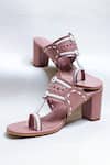 Buy_The Alter_Pink Cut Work Kolhapuri Cut-work Strap Block Heels _at_Aza_Fashions