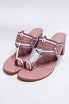 Shop_The Alter_Pink Cut Work Kolhapuri Cut-work Strap Block Heels _at_Aza_Fashions
