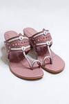 The Alter_Pink Cut Work Kolhapuri Cut-work Strap Block Heels _Online_at_Aza_Fashions