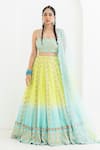 Buy_Pooja Rajgarhia Gupta_Blue Crepe Embroidered Leaf Patters Square Champa Ombre Lehenga Set _at_Aza_Fashions