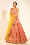 Shop_MeenaGurnam_Peach Printed Georgette Embroidered Thread Floral Blossom Lehenga Set  _at_Aza_Fashions