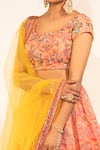 MeenaGurnam_Peach Printed Georgette Embroidered Thread Floral Blossom Lehenga Set  _Online_at_Aza_Fashions