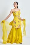 Buy_MeenaGurnam_Yellow Printed Georgette Embroidered Thread Round Floral Kurta Sharara Set _Online_at_Aza_Fashions