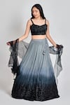 Buy_MeenaGurnam_Grey Viscose Georgette Embroidered Thread Ombre Sequin Embellished Lehenga Set _at_Aza_Fashions