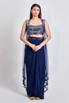 Buy_Meenagurnam_Blue Net, Georgette Mirrors, Mirrorwork Embellished Blouse Draped Skirt Set _at_Aza_Fashions