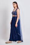 Buy_Meenagurnam_Blue Net, Georgette Mirrors, Mirrorwork Embellished Blouse Draped Skirt Set _Online_at_Aza_Fashions