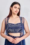 Shop_Meenagurnam_Blue Net, Georgette Mirrors, Mirrorwork Embellished Blouse Draped Skirt Set _Online_at_Aza_Fashions
