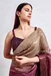 Meenagurnam_Wine Georgette Sequins, Crystals, Embroidery Embellished Ombre Saree With Blouse _Online_at_Aza_Fashions