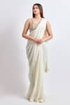 MeenaGurnam_White Sequence Georgette Embroidered Thread Sequin Abstract Saree With Blouse _Online_at_Aza_Fashions