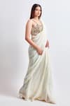 Buy_MeenaGurnam_White Sequence Georgette Embroidered Thread Sequin Abstract Saree With Blouse _Online_at_Aza_Fashions