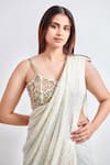 Shop_MeenaGurnam_White Sequence Georgette Embroidered Thread Sequin Abstract Saree With Blouse _Online_at_Aza_Fashions