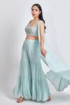Meenagurnam_Blue Georgette Embroidery, Sequins Round Neck Embellished Cape And Sharara Set _Online_at_Aza_Fashions