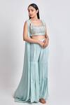 Buy_Meenagurnam_Blue Georgette Embroidery, Sequins Round Neck Embellished Cape And Sharara Set _Online_at_Aza_Fashions