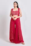 Buy_MeenaGurnam_Red Viscose Georgette Embroidered Sequin And Bead Embellished Cape & Sharara Set _at_Aza_Fashions