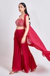 MeenaGurnam_Red Viscose Georgette Embroidered Sequin And Bead Embellished Cape & Sharara Set _Online_at_Aza_Fashions