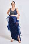 Buy_Meenagurnam_Blue Armani Satin Embroidered Bead Round Embellished Blouse And Skirt Set _at_Aza_Fashions