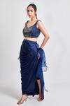 Meenagurnam_Blue Armani Satin Embroidered Bead Round Embellished Blouse And Skirt Set _Online_at_Aza_Fashions