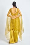 Shop_MeenaGurnam_Yellow Armani Satin Embroidered Crystal Cape Open And Draped Skirt Set_at_Aza_Fashions