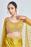 Shop_MeenaGurnam_Yellow Armani Satin Embroidered Crystal Cape Open And Draped Skirt Set_Online_at_Aza_Fashions
