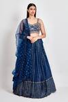 Buy_Meenagurnam_Blue Georgette Embroidered Zari Sweetheart Lehenga Cutwork Blouse Set  _at_Aza_Fashions