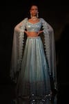 Buy_MeenaGurnam_Blue Net Embroidery Mirror Work Sweetheart Geometric Lehenga Set  _at_Aza_Fashions