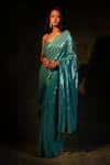 Buy_MeenaGurnam_Green Net Embroidery Sequin Sweetheart Neck Saree With Blouse _at_Aza_Fashions