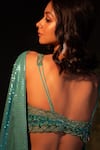 Shop_MeenaGurnam_Green Net Embroidery Sequin Sweetheart Neck Saree With Blouse _at_Aza_Fashions