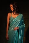 MeenaGurnam_Green Net Embroidery Sequin Sweetheart Neck Saree With Blouse _Online_at_Aza_Fashions