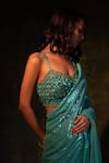 Buy_MeenaGurnam_Green Net Embroidery Sequin Sweetheart Neck Saree With Blouse _Online_at_Aza_Fashions