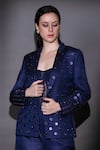 Buy_Nitara Dhanraj Label_Blue Matka Silk Embroidered Laser-cut Acrylic Glass Jacket With Corset Jumpsuit _Online_at_Aza_Fashions