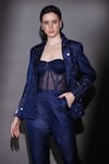 Shop_Nitara Dhanraj Label_Blue Matka Silk Embroidered Laser-cut Acrylic Glass Jacket With Corset Jumpsuit _Online_at_Aza_Fashions