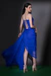 Shop_Nitara Dhanraj Label_Blue Matka Silk Solid Square Neck Asymmetric Draped Dress _at_Aza_Fashions