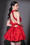 Shop_Nitara Dhanraj Label_Red Matka Silk Embroidered Laser-cut Acrylic Glass Halter Puffed Dress _at_Aza_Fashions