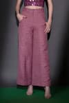 Nitara Dhanraj Label_Purple Matka Silk Embroidered Laser-cut Acrylic Crop Top And Scalloped Pant Set_Online_at_Aza_Fashions