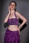 Buy_Nitara Dhanraj Label_Purple Matka Silk Embroidered Laser-cut Acrylic Glass Top And Draped Skirt Set_Online_at_Aza_Fashions