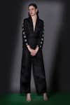 Buy_Nitara Dhanraj Label_Black Matka Silk Embroidered Laser-cut Acrylic Glass Sleeve Jacket Pant Set _at_Aza_Fashions