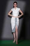 Buy_Nitara Dhanraj Label_Off White Matka Silk Embroidered Laser-cut Acrylic Cropped Shirt And Skirt Set_at_Aza_Fashions