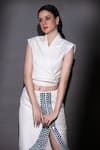 Shop_Nitara Dhanraj Label_Off White Matka Silk Embroidered Laser-cut Acrylic Cropped Shirt And Skirt Set_Online_at_Aza_Fashions