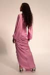 Shop_Aroka_Purple Modal, Satin Shawl Neck Haze Pleated Draped Dress _at_Aza_Fashions