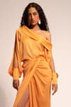 Shop_Aroka_Orange Modal Satin Plain Draped High Slit Skirt _at_Aza_Fashions