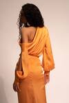 Shop_Aroka_Orange Modal Satin Plain One Shoulder Neck Slit Sleeve Top _at_Aza_Fashions