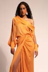 Aroka_Orange Modal Satin Plain One Shoulder Neck Slit Sleeve Top _Online_at_Aza_Fashions