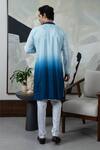 Shop_Smriti By Anju Agarwal_Blue Silk, Maheshwari, Cotton Embroidery Lehr Ombre Kurta Set _at_Aza_Fashions
