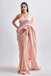 Buy_Meenagurnam_Pink Georgette, Satin Sequins Halter Neck Embroidered Saree With Blouse _at_Aza_Fashions