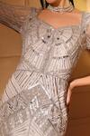 Shop_Laxmishriali_Grey Net Embroidery Crystal Sweetheart Neck Metallic Sequin Gown With Skirt _Online_at_Aza_Fashions