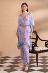 Buy_Laxmishriali_Blue Georgette Digital Printed Geometric V Neck Kaftan And Pant Set _Online_at_Aza_Fashions